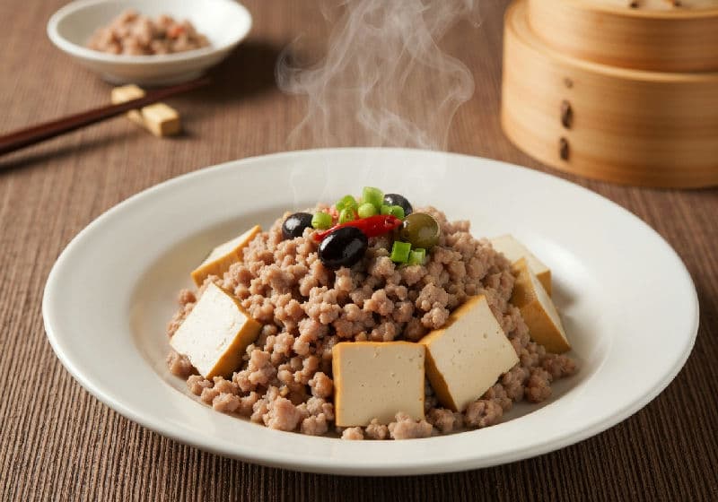 Steamed Minced Pork with Preserved Olive Vegetables and Tofu