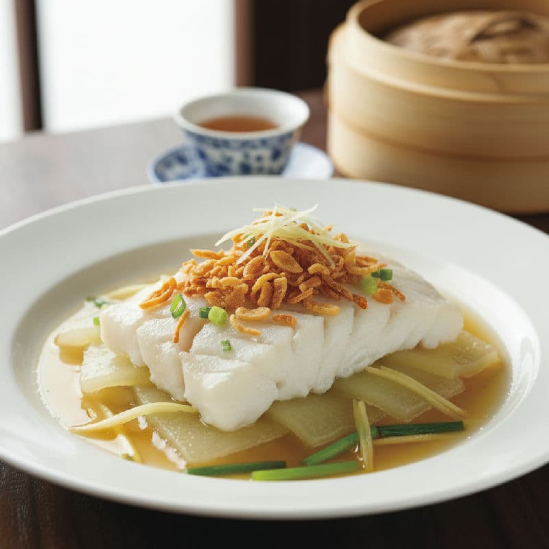 Steamed Cod Fillet with Winter Melon and Dried Scallops